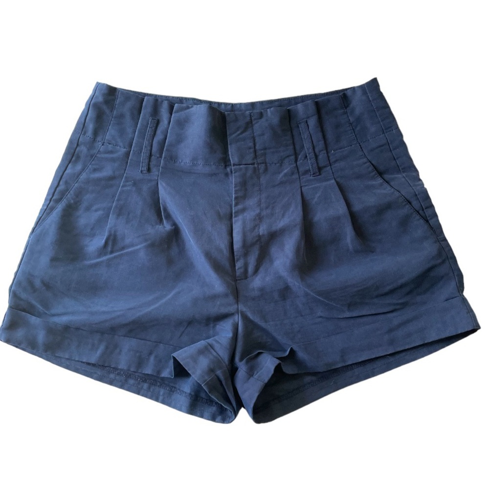 American Eagle Navy Blue High Waist Flowy Pleated Shorts Size 4
